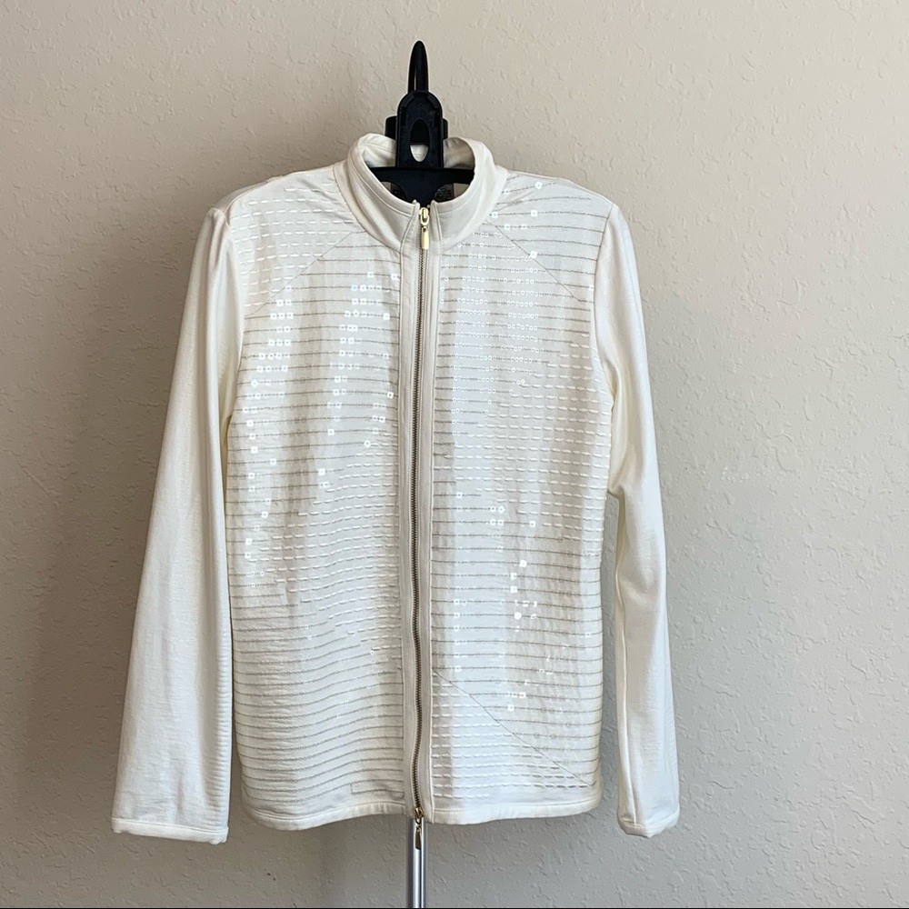 Chicos Ivory Sequined Full Zip Up Jacket